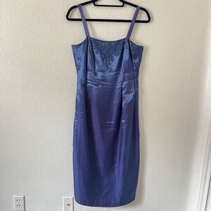 Vintage Alex Evenings Sz 6 Y2K 90s Midi Dress Sleeveless Shimmery Blue Prom READ